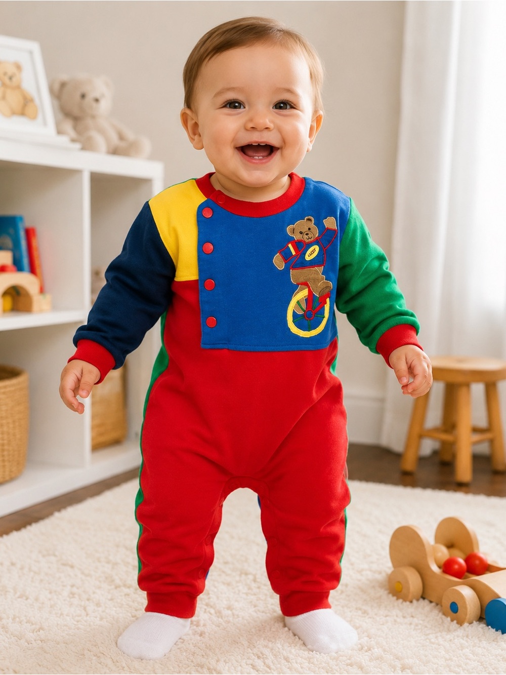 Vintage 1990s Le Top Teddy Bear Colorblock Romper 18M colorblock